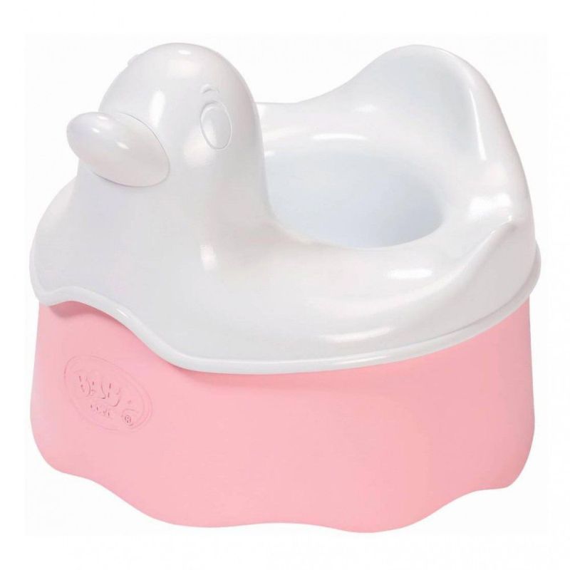 Baby Born potte er til samling så din baby kan lærer at sidde 
på potte. Den siger en lyd både når du sætter baby på den og 
når du tag den af. Du kan pynte den forskelling klistermærker 
der er med pakken