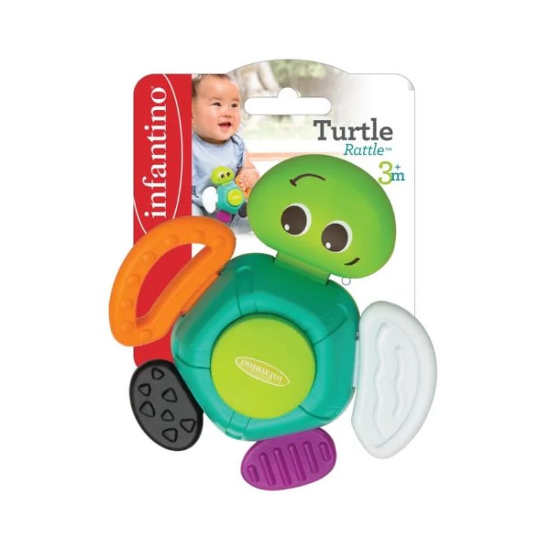 En skildpadde rangle med masser af sjove farver og lyde ved at bevæge finderne, samt forskellige teksturer over hele skildpadden.